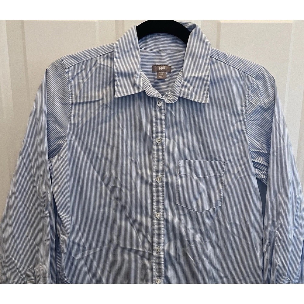 J.Jill Button Down Blue White Striped Top Fitted Stretch Womens XS Preppy Casual